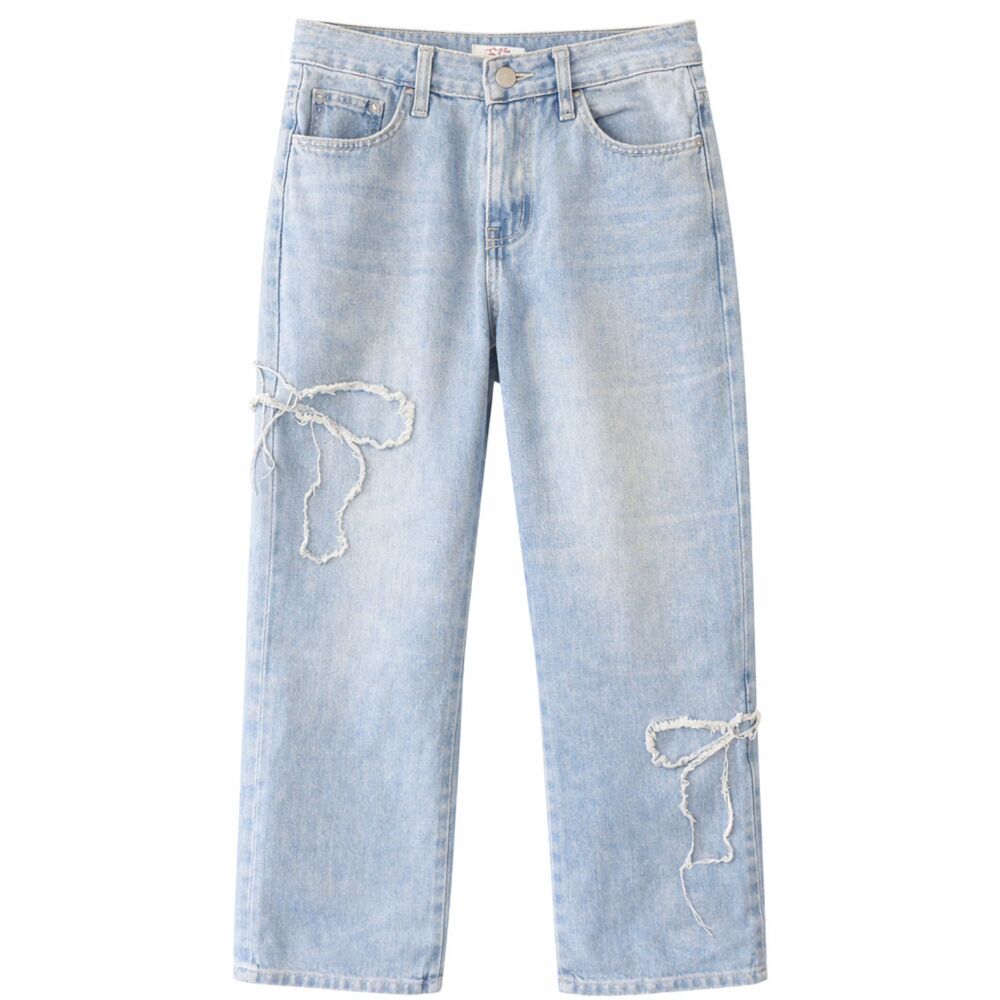Light wash denim jeans with denim bow detail M